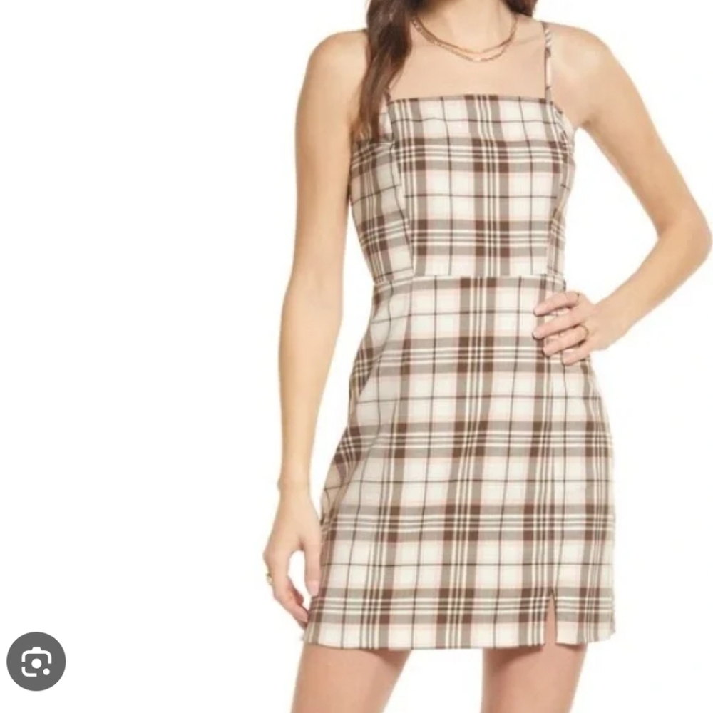 BP Preppy Pink and Brown Plaid Mini Dress Women's Medium